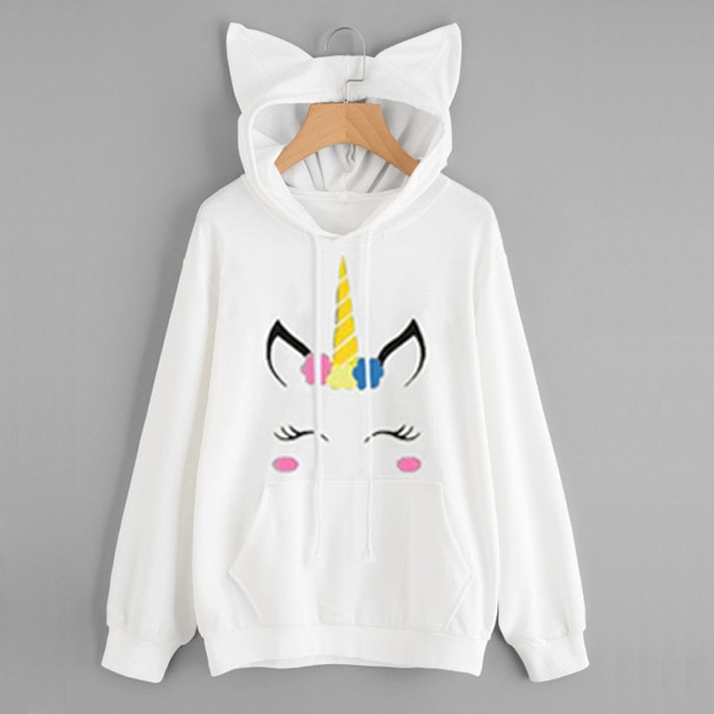 White Flower Unicorn Hoodie Pullover