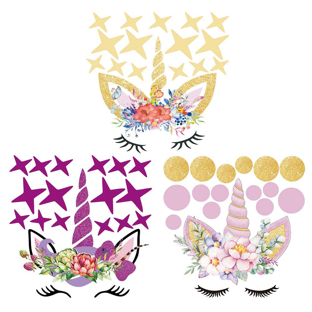 Flower Unicorn Wall Decal Sticker w/ Stars or Dots