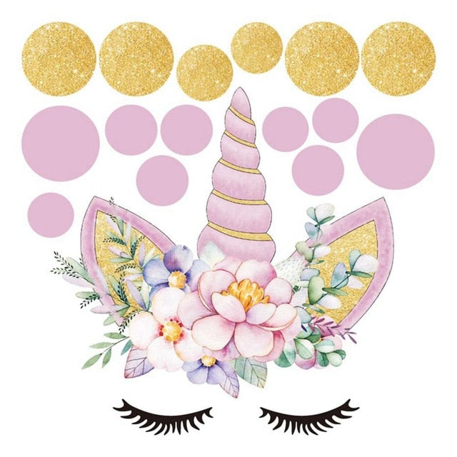 Flower Unicorn Wall Decal Sticker w/ Stars or Dots