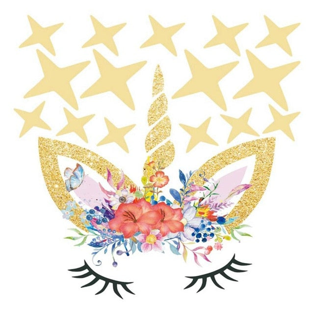 Flower Unicorn Wall Decal Sticker w/ Stars or Dots