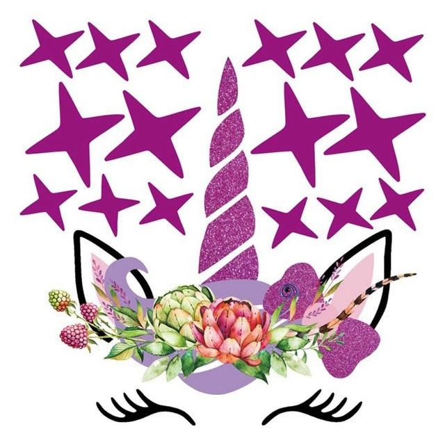 Flower Unicorn Wall Decal Sticker w/ Stars or Dots