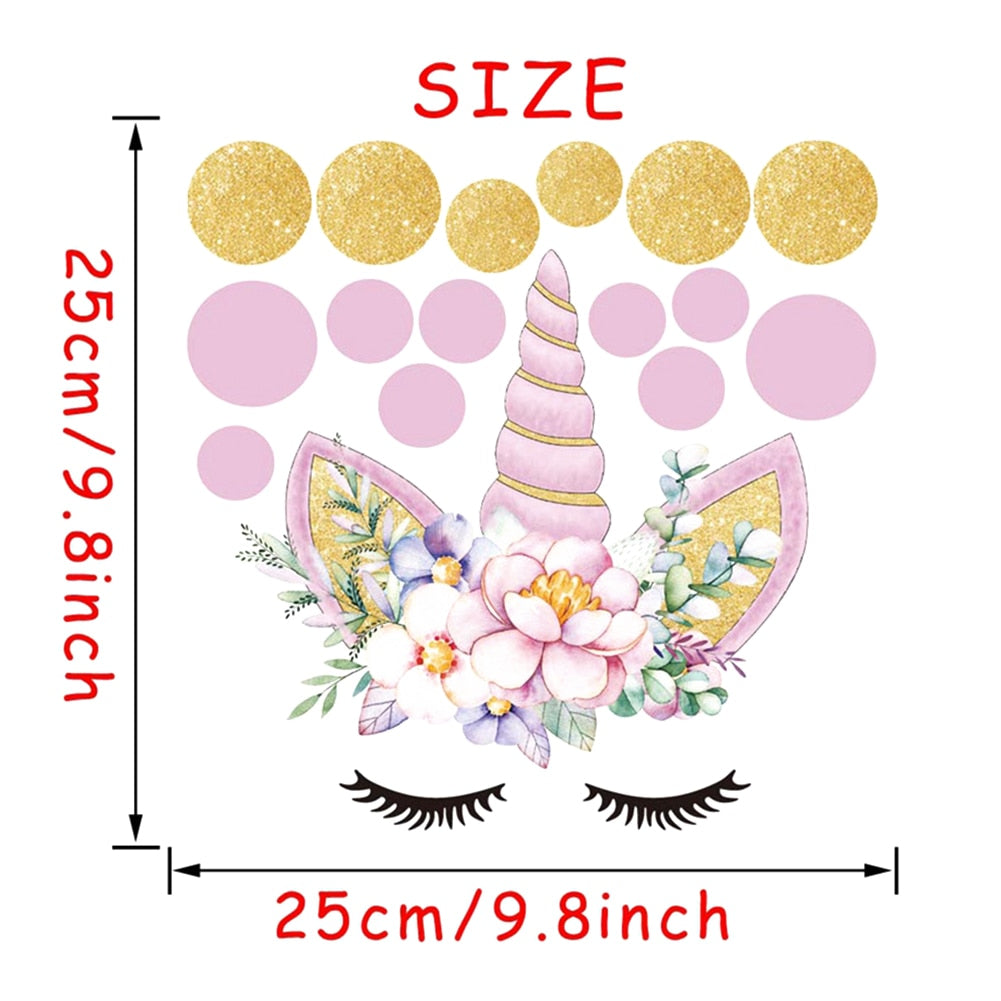 Flower Unicorn Wall Decal Sticker w/ Stars or Dots
