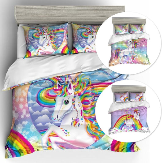 2/3-Piece Colorful Rainbow Sky Unicorn Duvet Cover Set