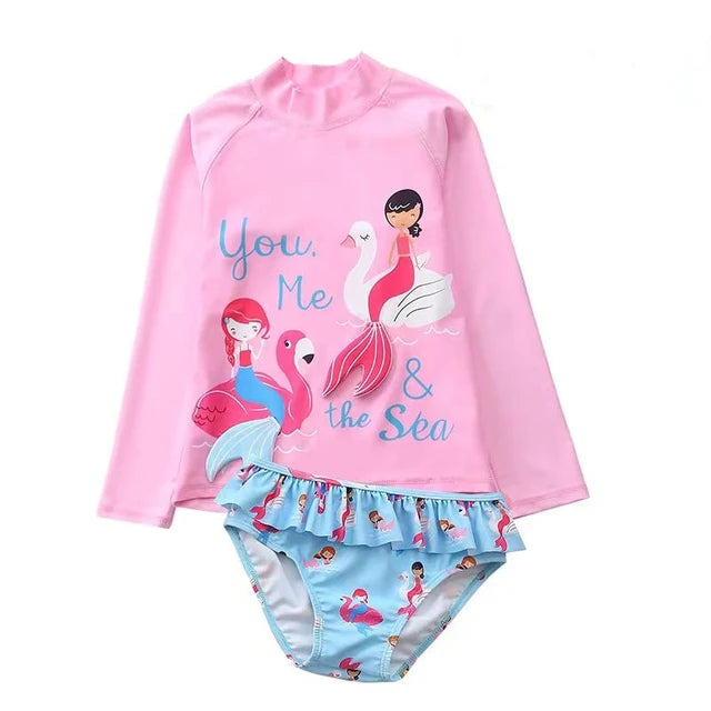 Kids 2pc Long Sleeve Mermaid and Unicorn SwimSuit