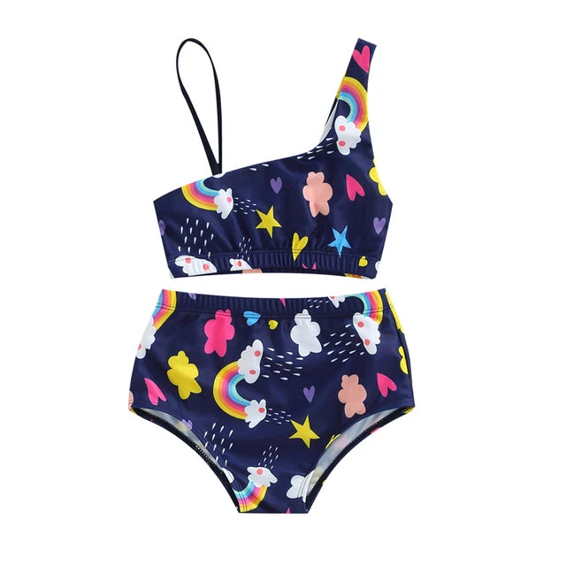 1-6Y Girls Rainbow Print Two Piece Bikini Swimsuit Set