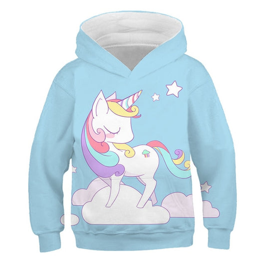 Sky Blue Cartoon Rainbow Unicorn Hoodie Sweatshirt
