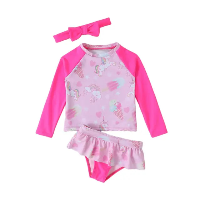 Girls Unicorn Hot Pink Long Sleeved Swimsuit