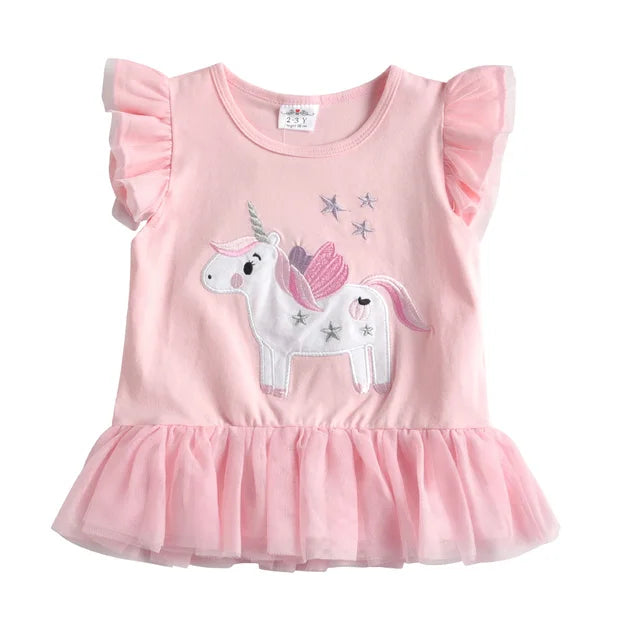 Children Unicorn Pink Ruffle Sleeve Shirt