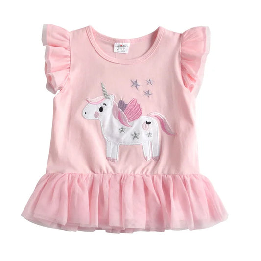Children Unicorn Pink Ruffle Sleeve Shirt