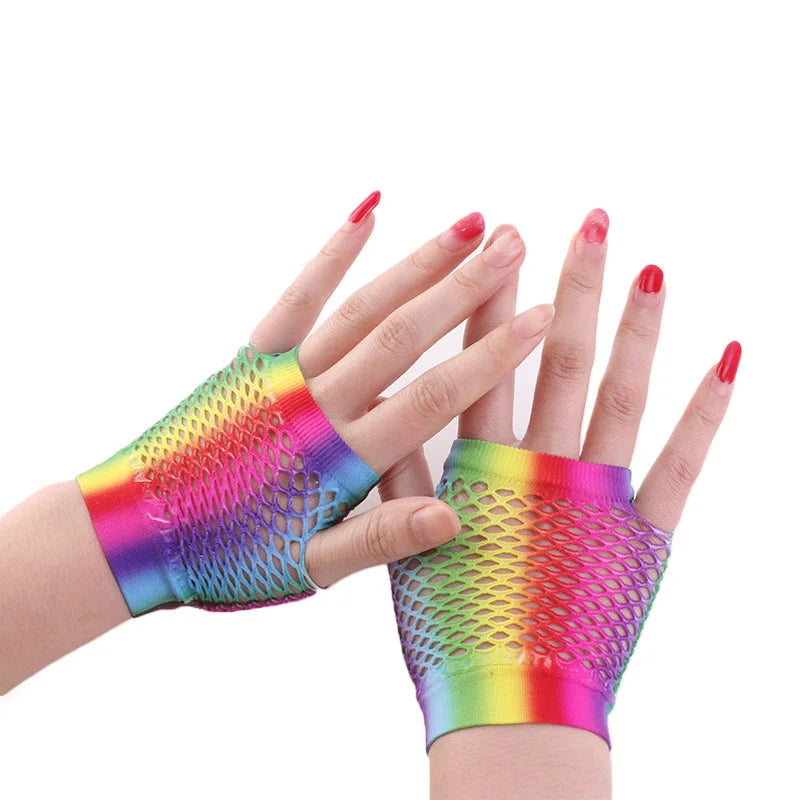 Rainbow mesh Gloves Unicorn Cosplay