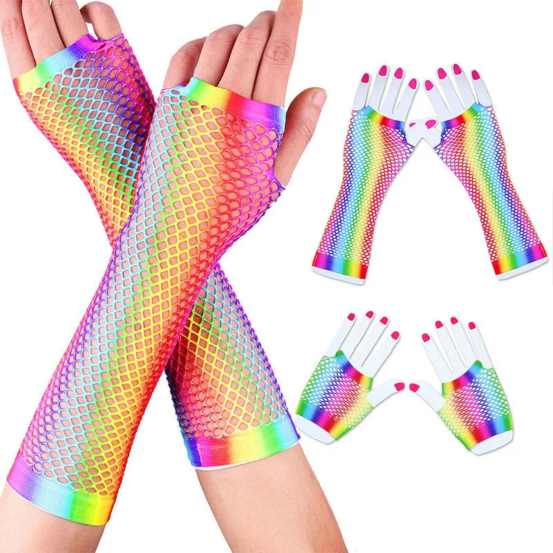 Rainbow mesh Gloves Unicorn Cosplay