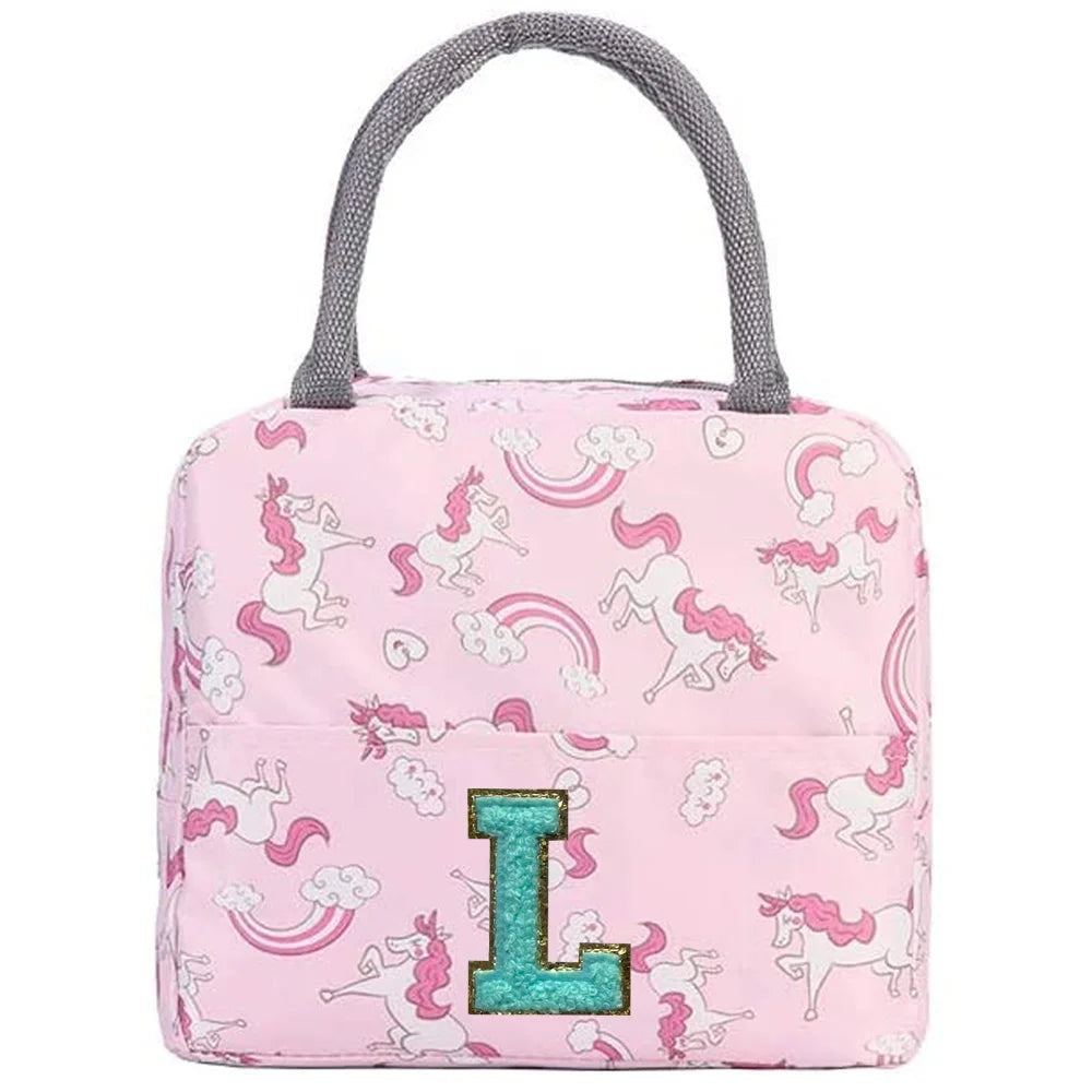 Pink Unicorn Lunch Box with Letter Patch