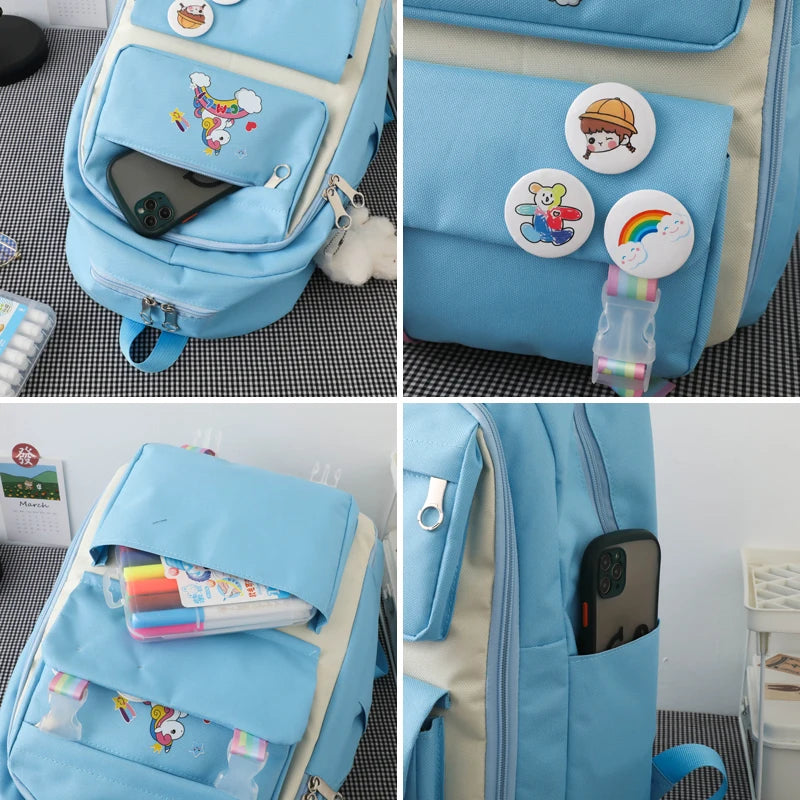 4 Piece Set Unicorn School Bags