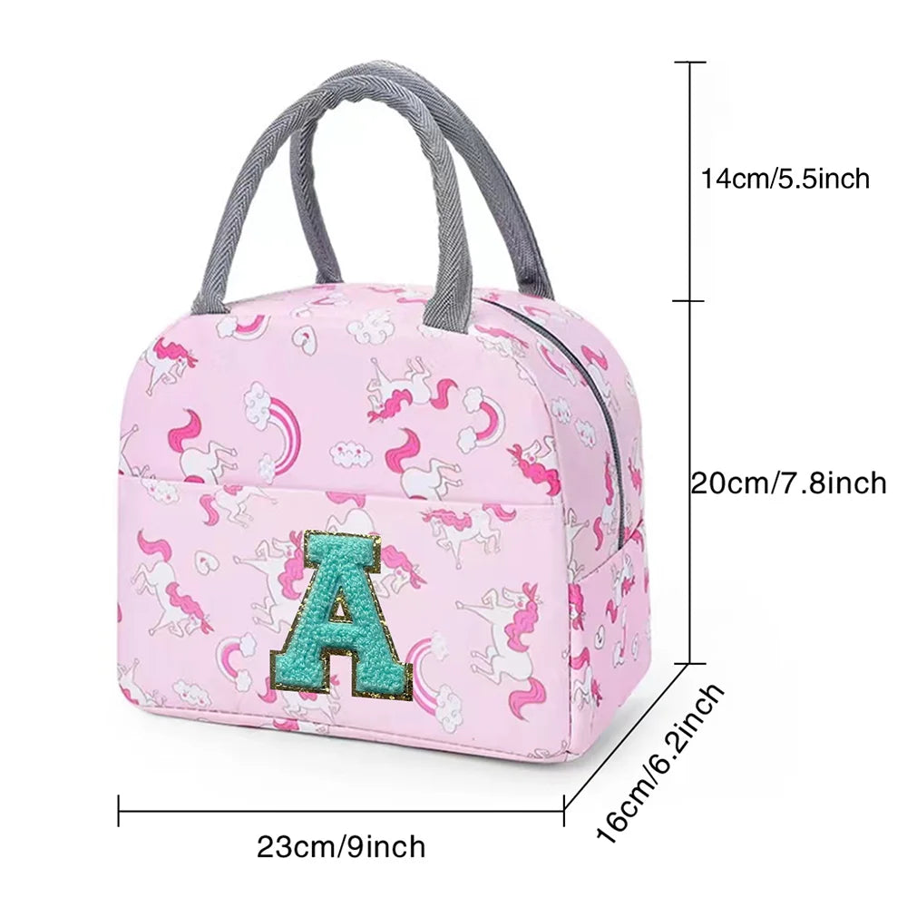 Pink Unicorn Lunch Box with Letter Patch