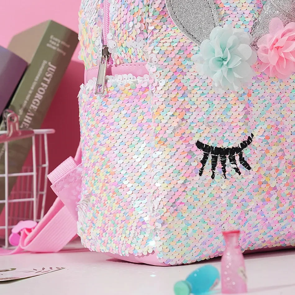 Unicorn White and Light Blue Sequin Backpack