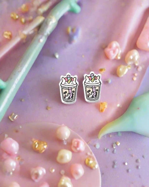 Unicorn Boba Tea Earrings