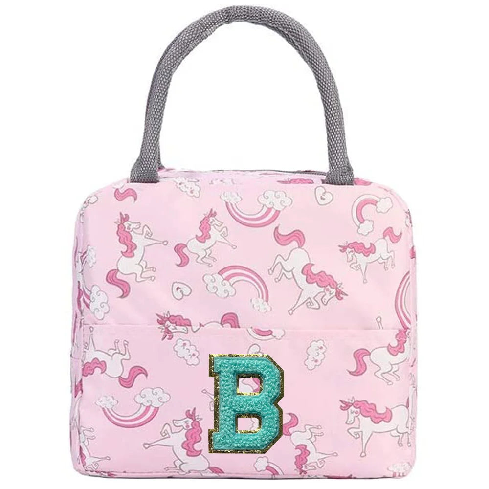 Pink Unicorn Lunch Box with Letter Patch