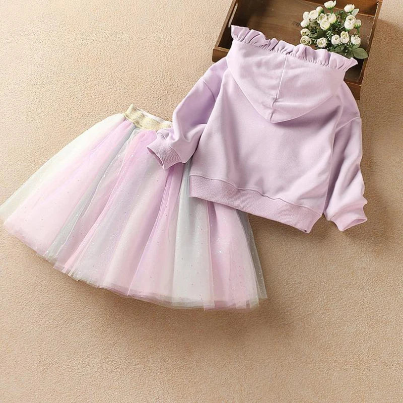 Girl's Unicorn Ruffle Hoodie+Skirt Set