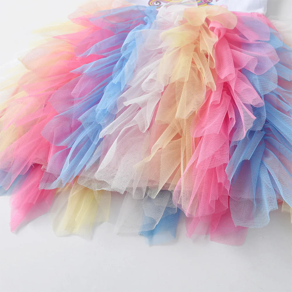 Girls Unicorn Rainbow Tulle Layered Tutu Dress