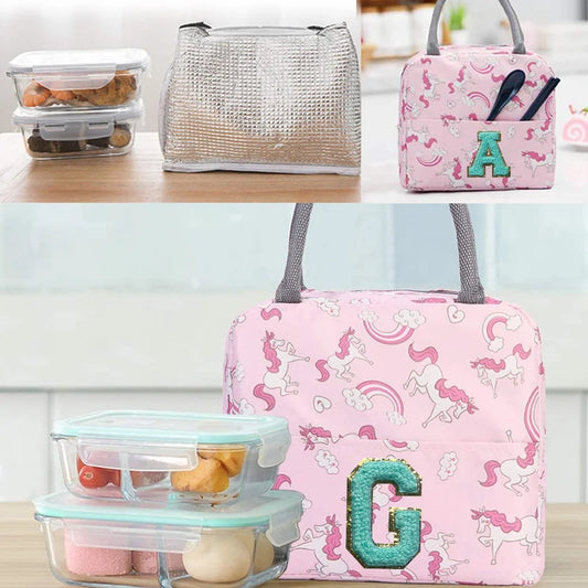 Pink Unicorn Lunch Box with Letter Patch