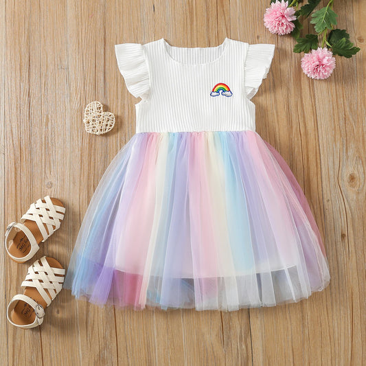 Girls Rainbow Embroidered Tutu Dress