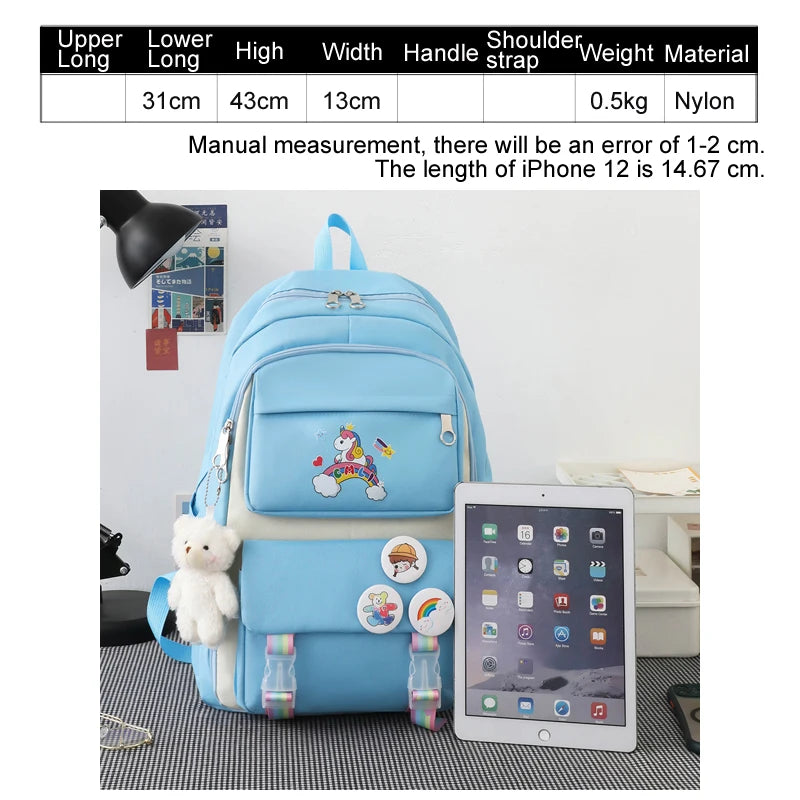 4 Piece Set Unicorn School Bags