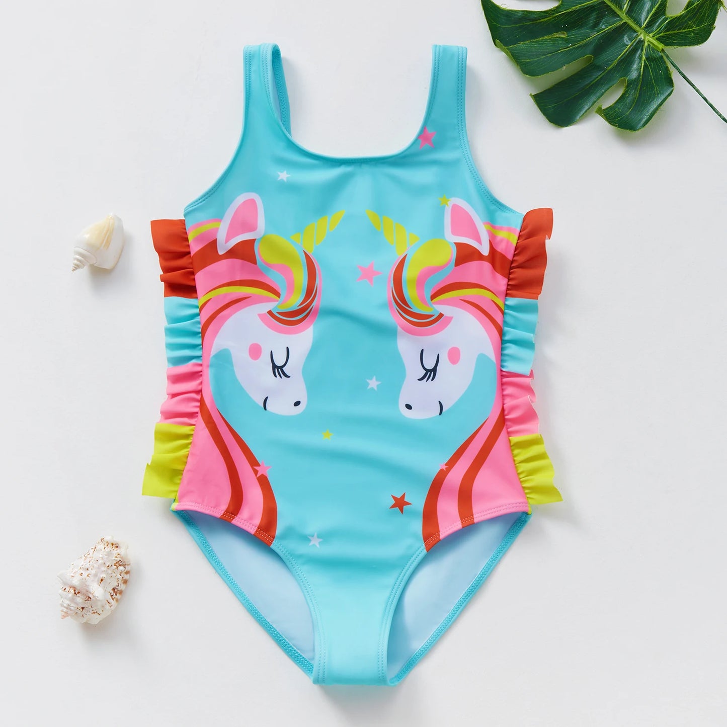 3~10Y Girls Unicorn Ruffle Swimsuit