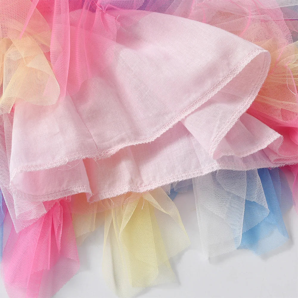 Girls Unicorn Rainbow Tulle Layered Tutu Dress