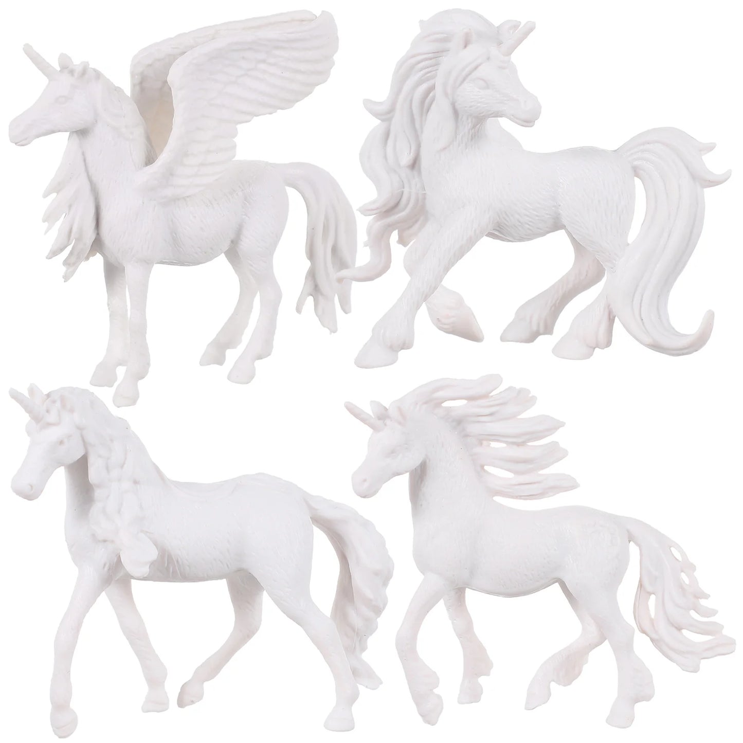 4 Paintable 3D Unicorn Figurines