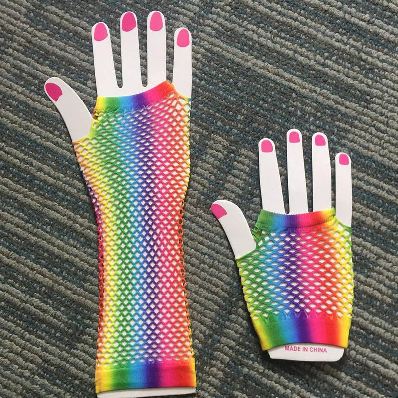 Rainbow mesh Gloves Unicorn Cosplay