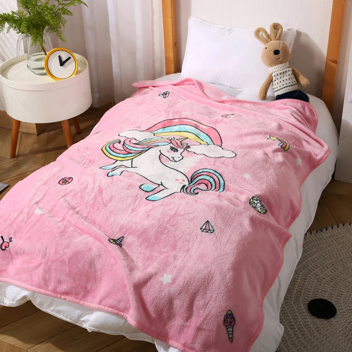 Kids Pink Unicorn Super Soft Throw Blanket