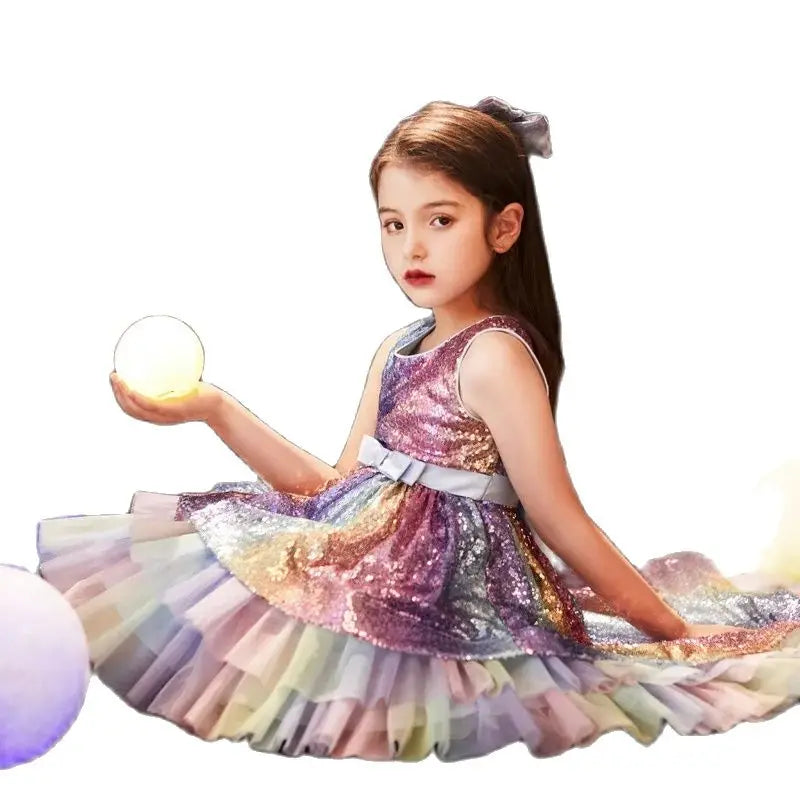 Girls Rainbow Sequins Dress