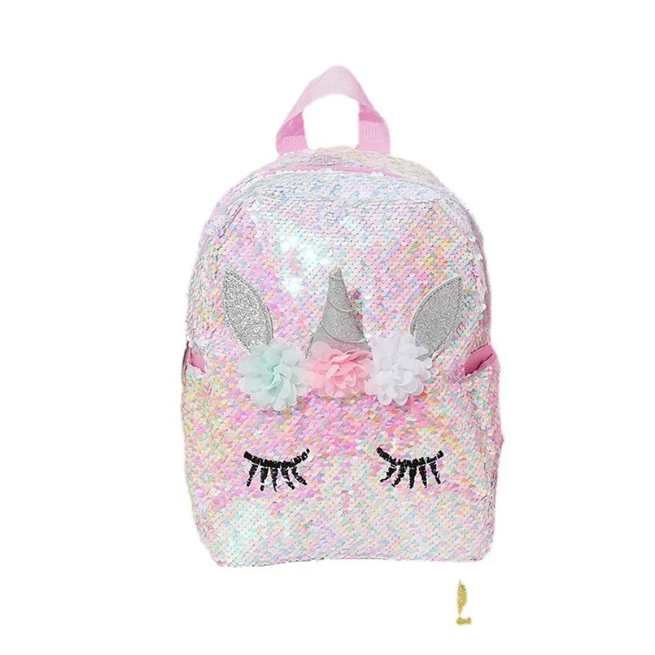 Unicorn White and Light Blue Sequin Backpack