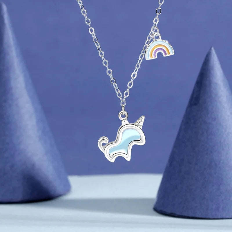 925 Silver Plated Opal Unicorn Necklace