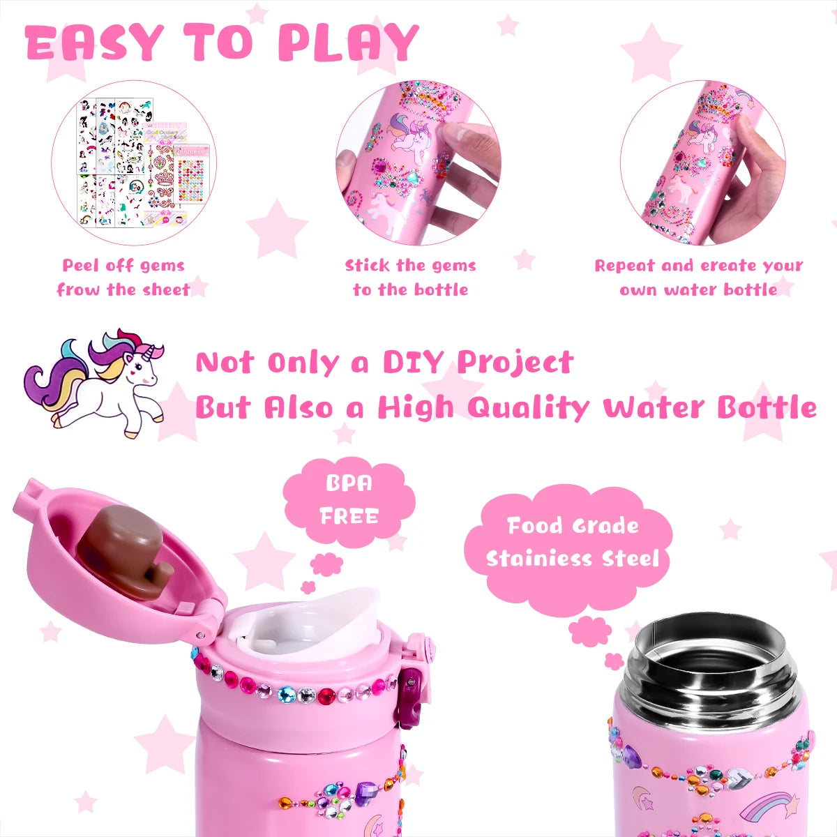 Unicorn Kids Water Bottle DIY Craft Kit