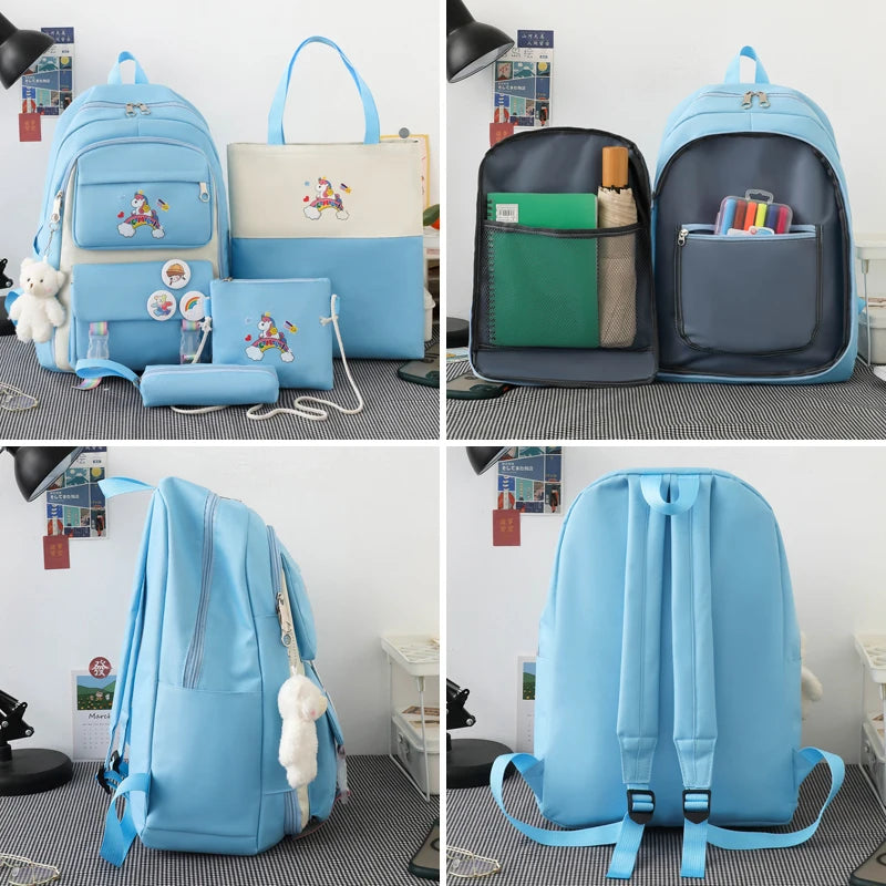 4 Piece Set Unicorn School Bags