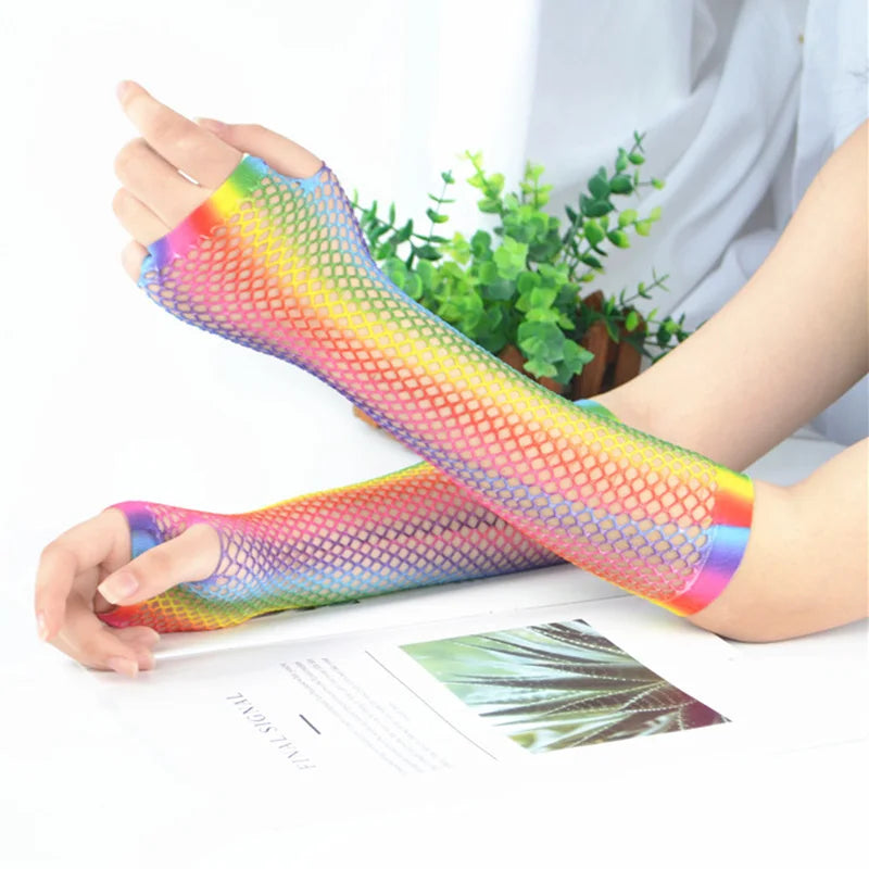 Rainbow mesh Gloves Unicorn Cosplay