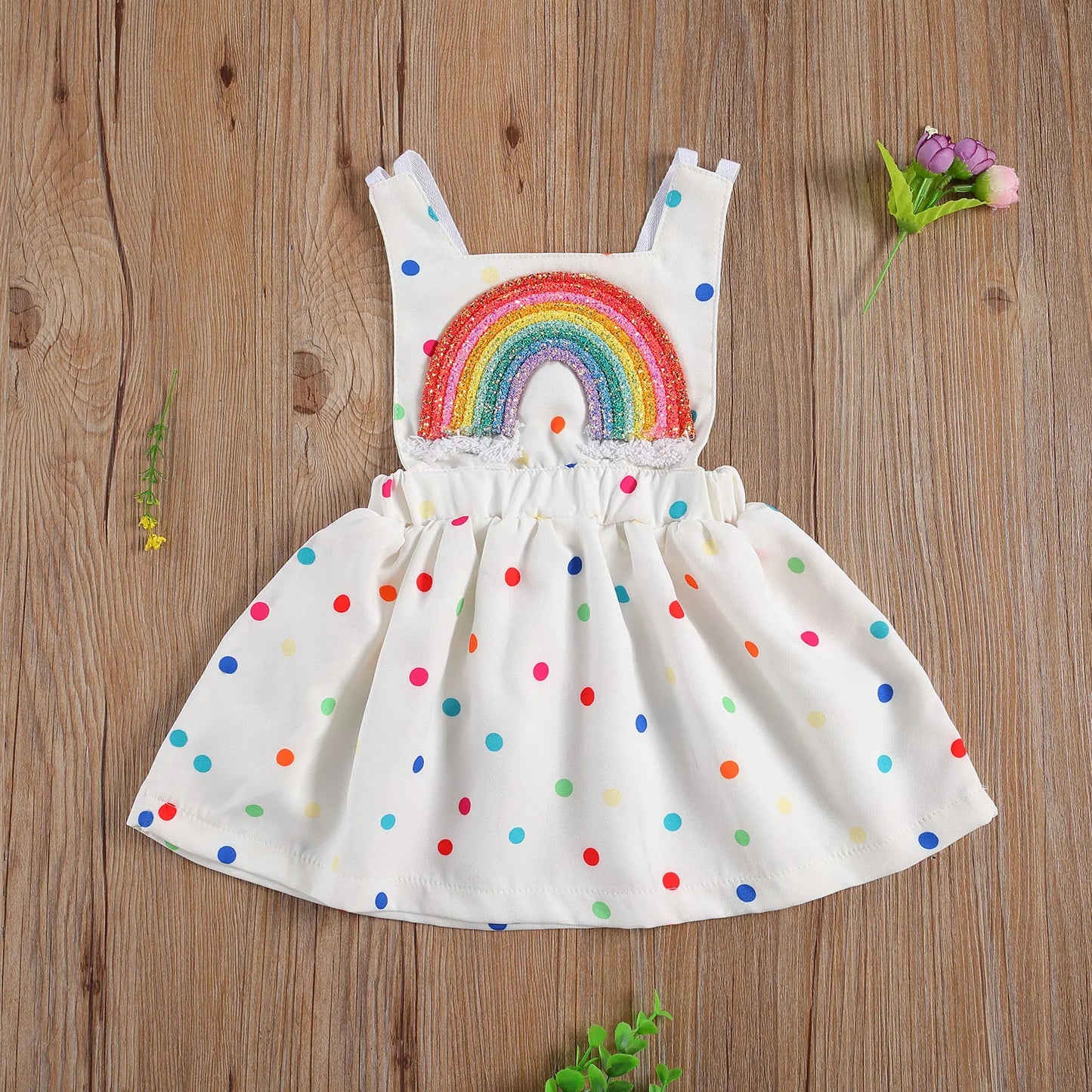 baby and Toddler Sleeveless Rainbow Polka Dot Backless A-Line Dress