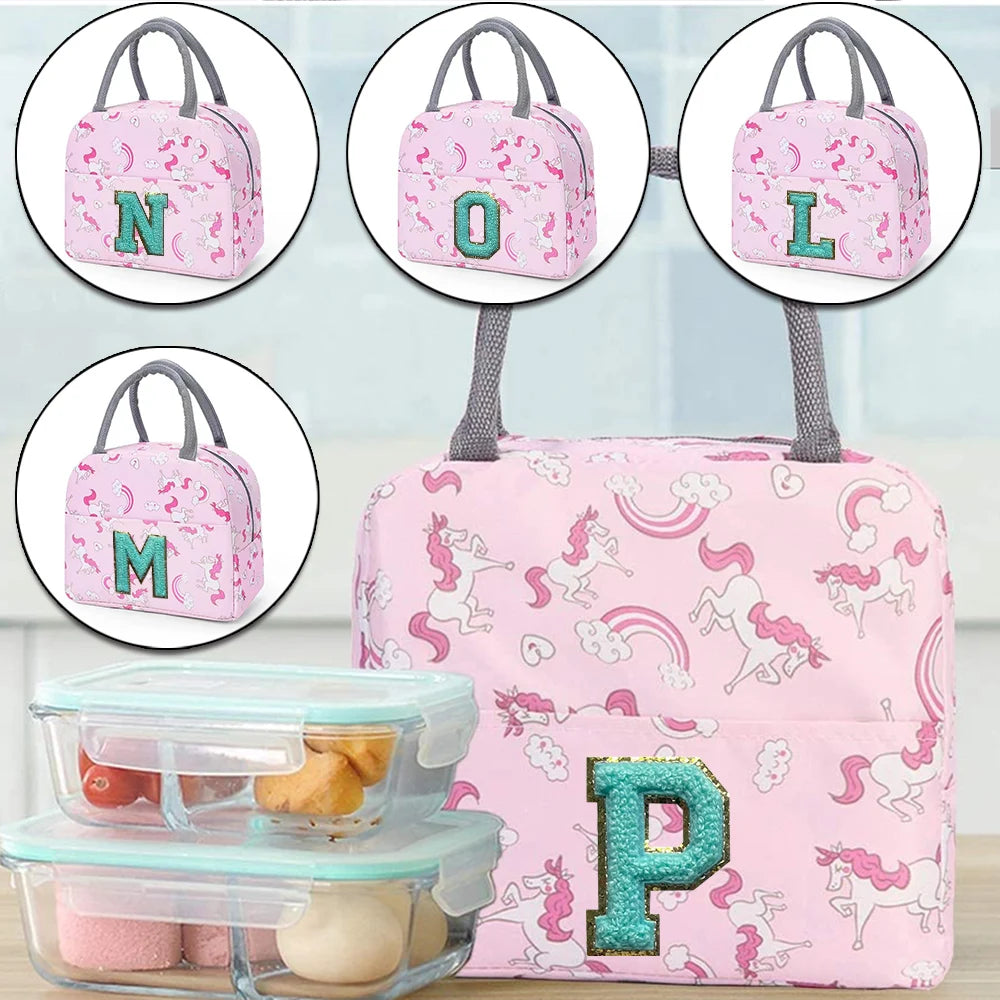 Pink Unicorn Lunch Box with Letter Patch