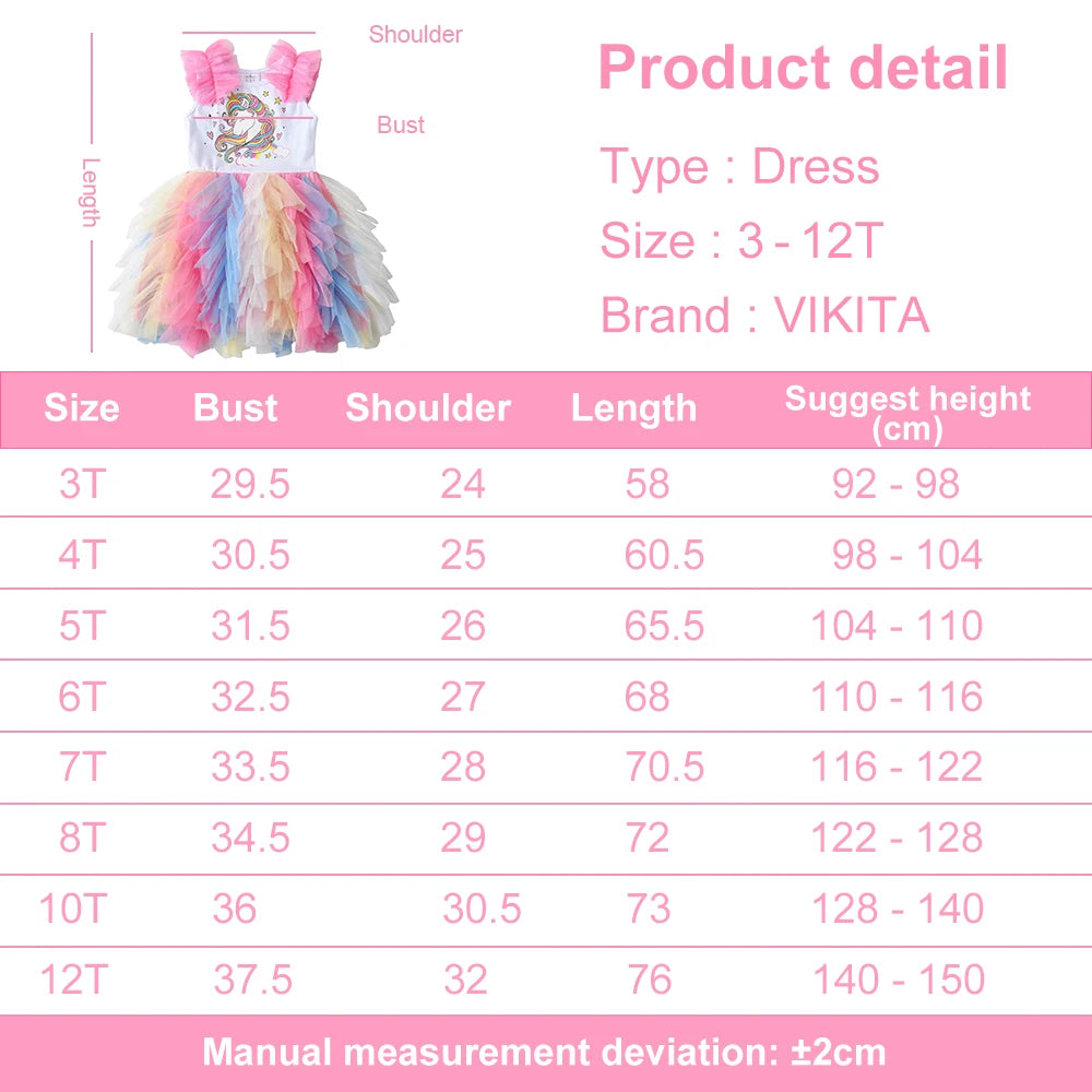 Girls Unicorn Rainbow Tulle Layered Tutu Dress