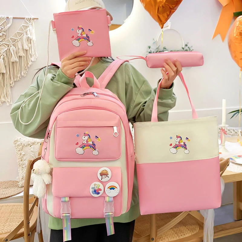 4 Piece Set Unicorn School Bags