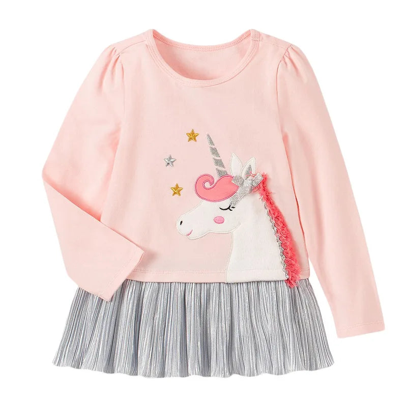 Girls Long Sleeve Unicorn Shimmer Dress