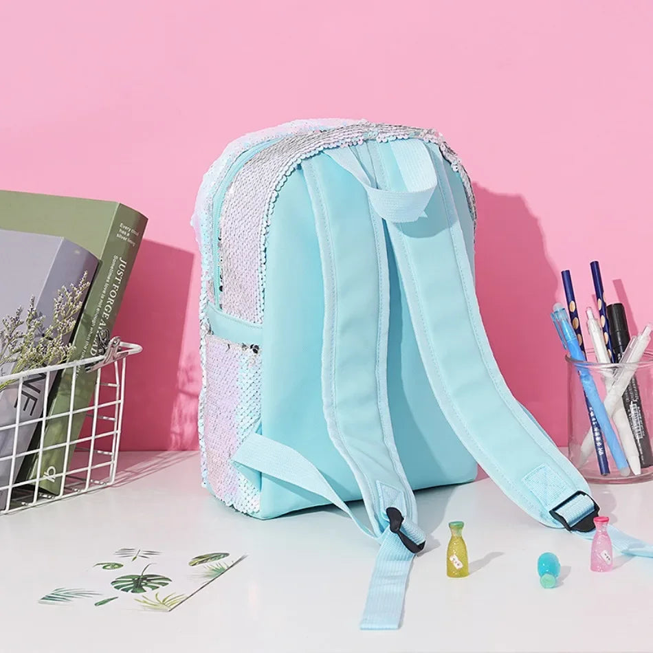 Unicorn White and Light Blue Sequin Backpack