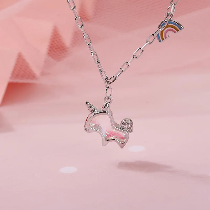 925 Silver Plated Opal Unicorn Necklace