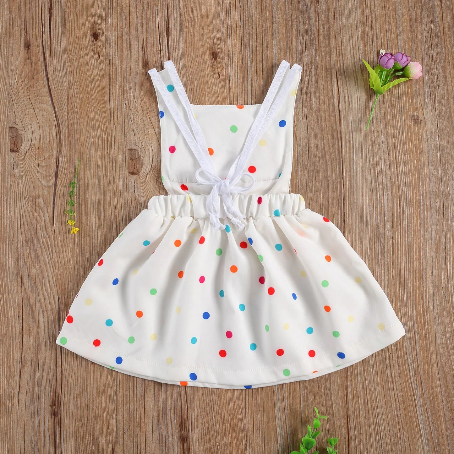 baby and Toddler Sleeveless Rainbow Polka Dot Backless A-Line Dress