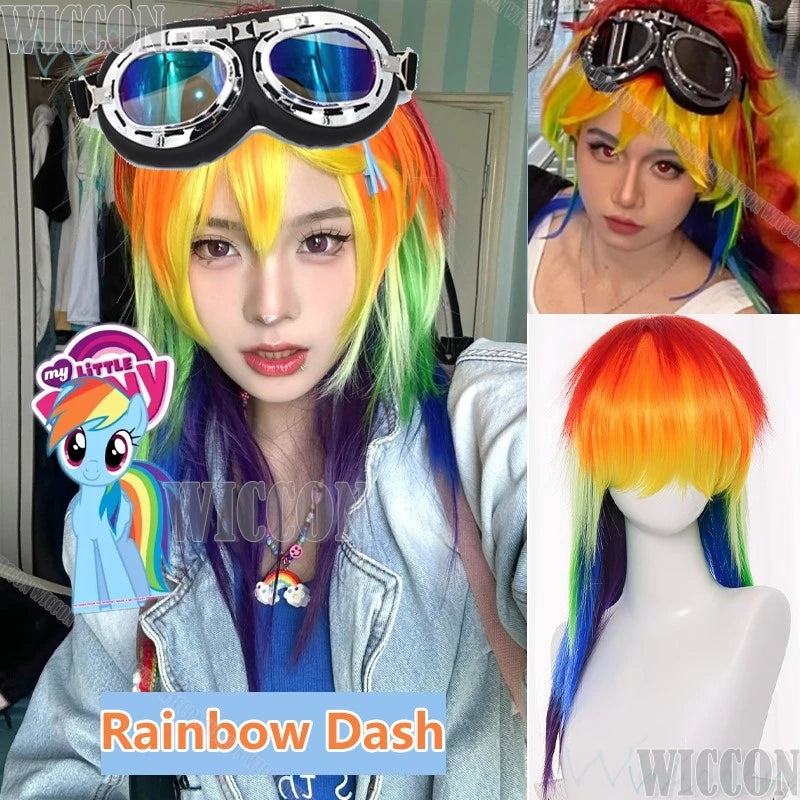 Anime Rainbow Dash Cosplay wigs and goggles