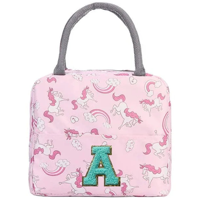 Pink Unicorn Lunch Box with Letter Patch