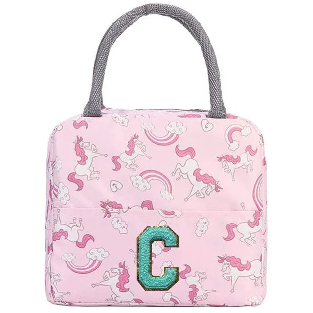 Pink Unicorn Lunch Box with Letter Patch