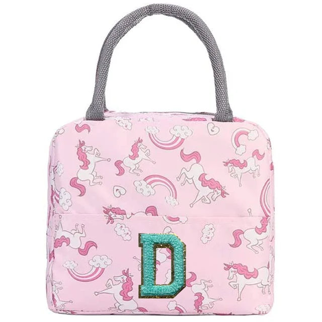 Pink Unicorn Lunch Box with Letter Patch