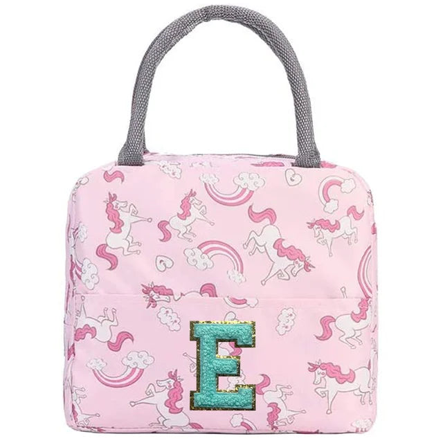 Pink Unicorn Lunch Box with Letter Patch